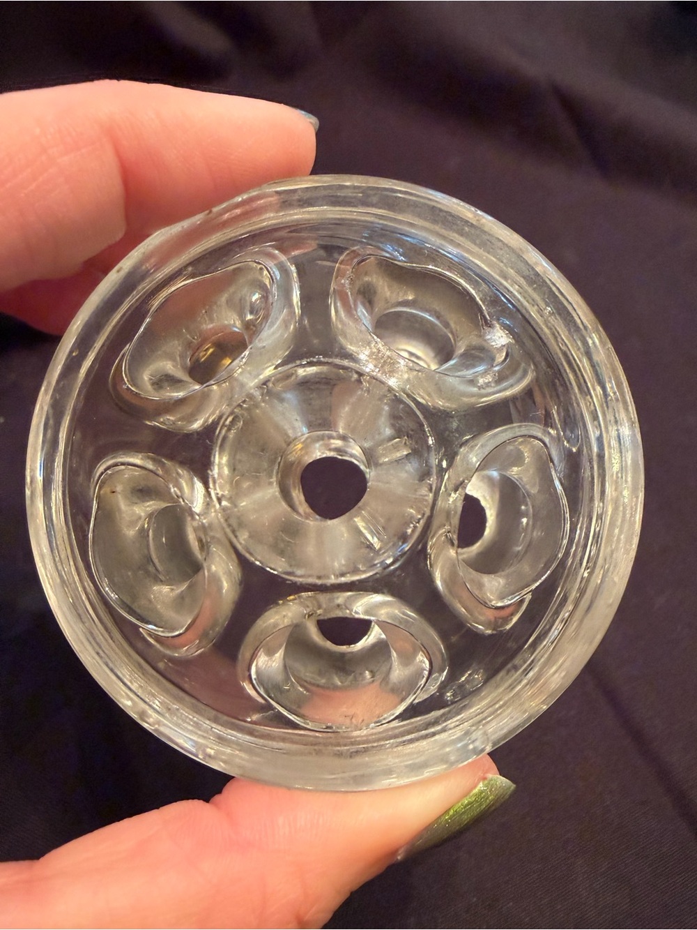 Vintage Cambridge Glass Flower Frog Clear Crystal 6 Hole Round Floral Arranger
